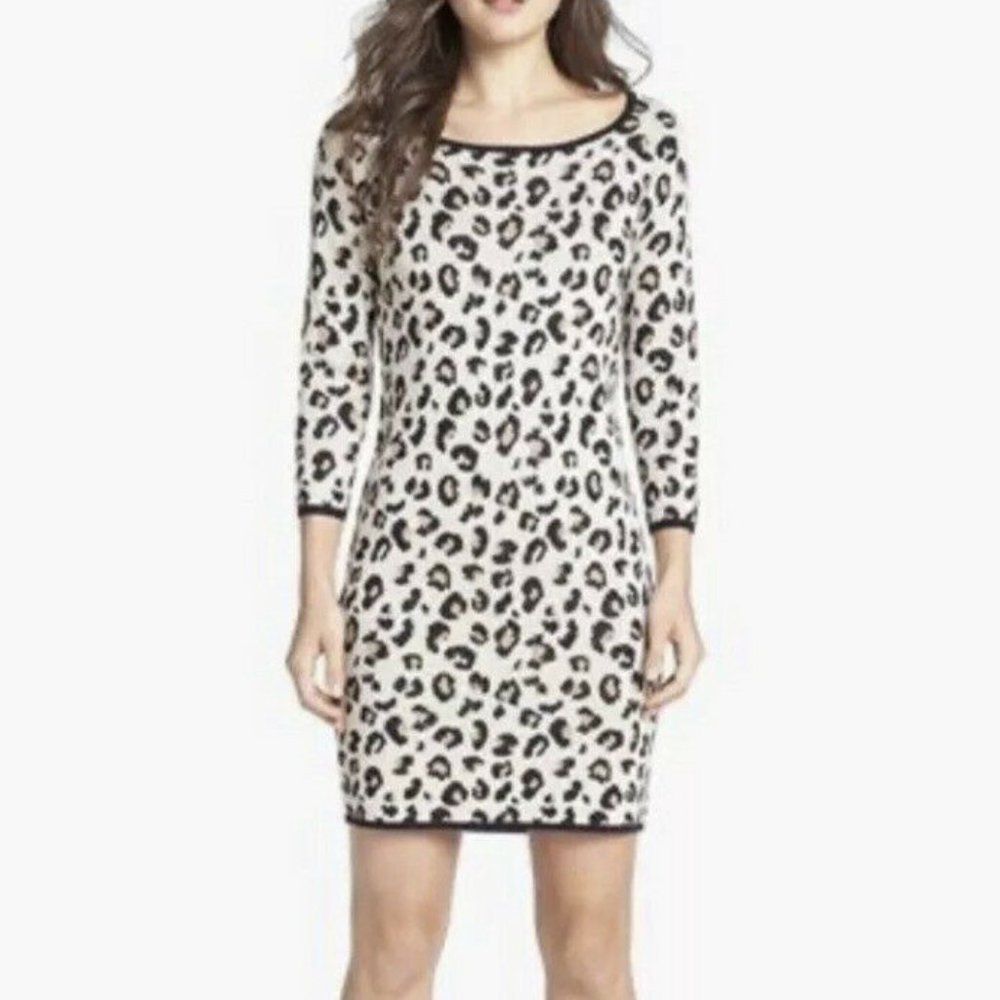 Velvet leopard print sweater dress 3/4 sleeve size P